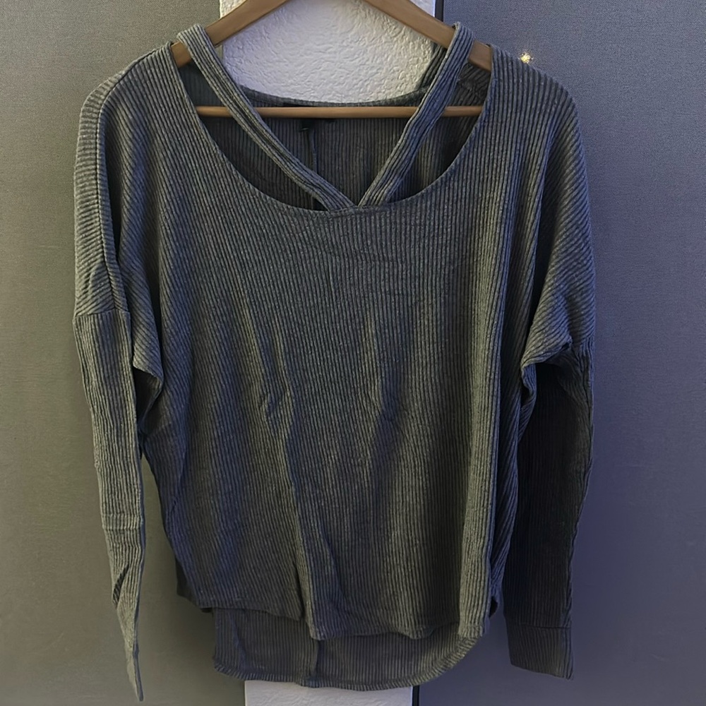 Gray Ribbed Long Sleeve Top